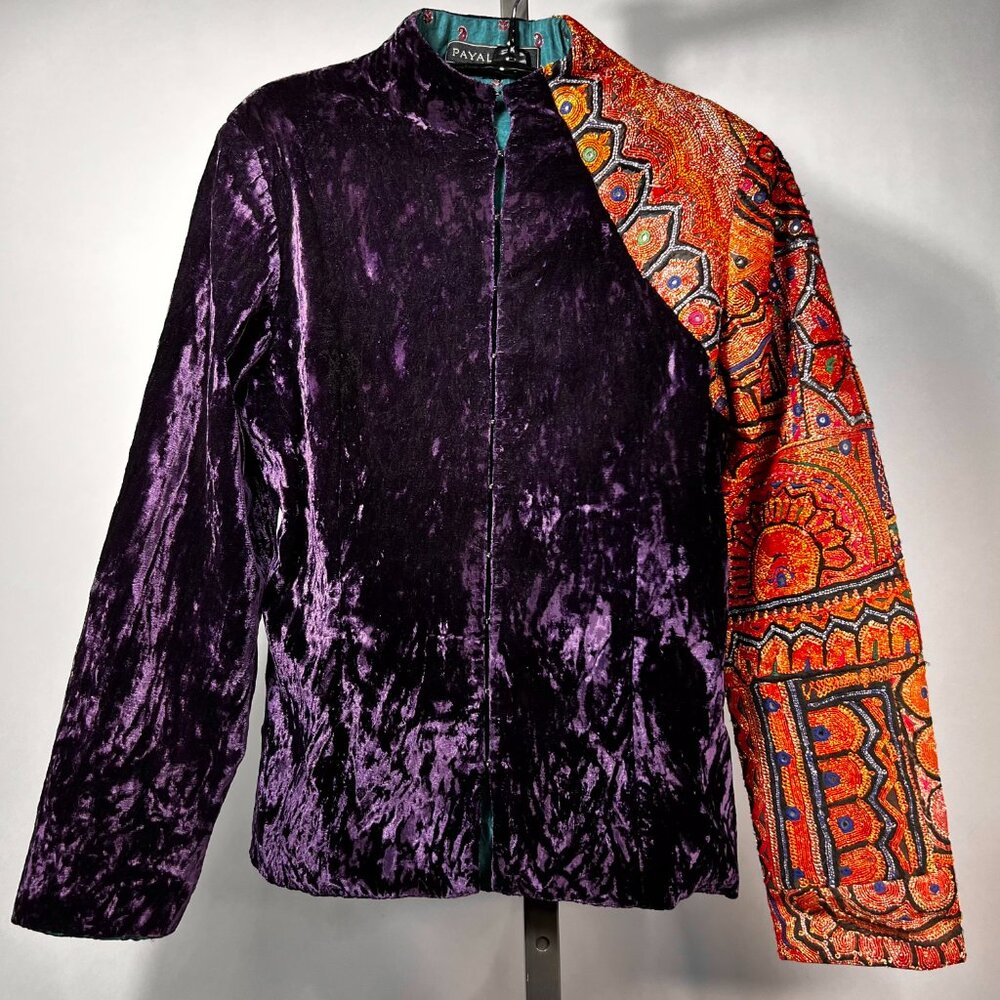 PAYAL JAIN OOAK Purple Crushed Velvet & Orange Embroidered/Embellished Jacket M - Picture 2 of 9